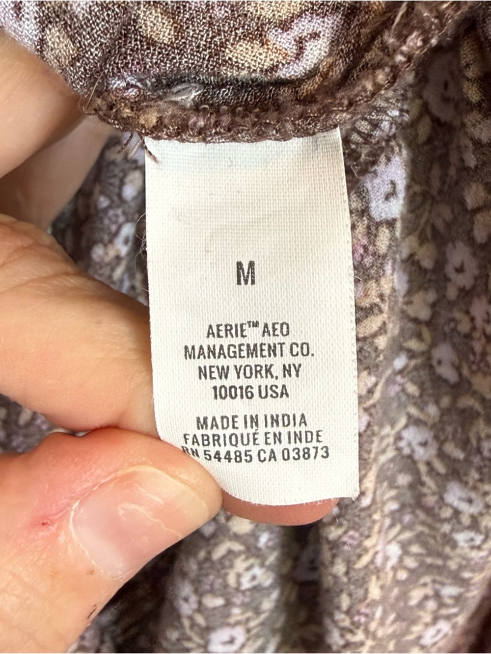 Aerie Floral Tiered Midi Dress Puff Sleeve Brown Lilac Size M - Picture 6 of 7